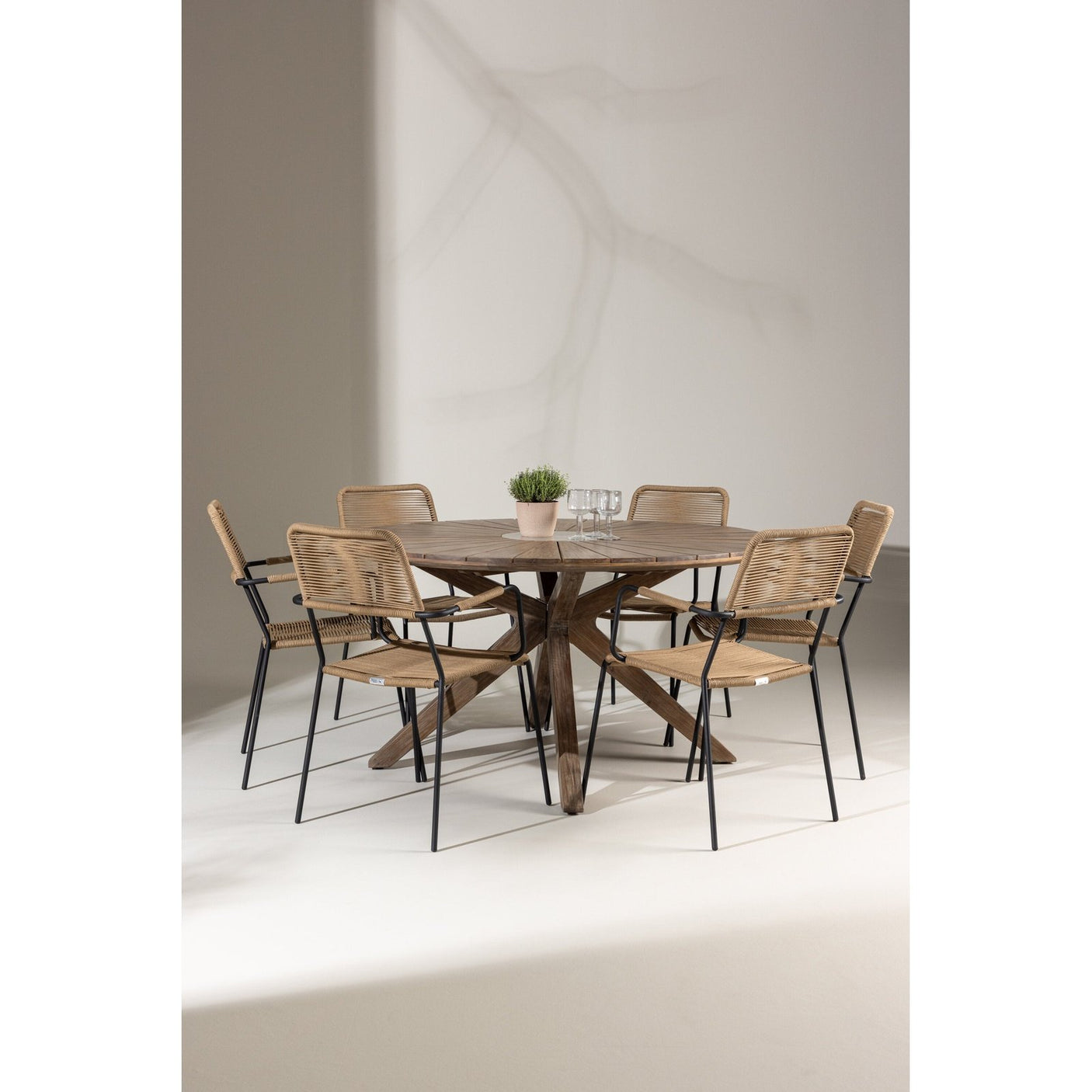 Rosario spisebord- Ø140 + Lindos Lenestol Venture Design Spisegruppe