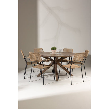 Rosario spisebord- Ø140 + Lindos Lenestol Venture Design Spisegruppe