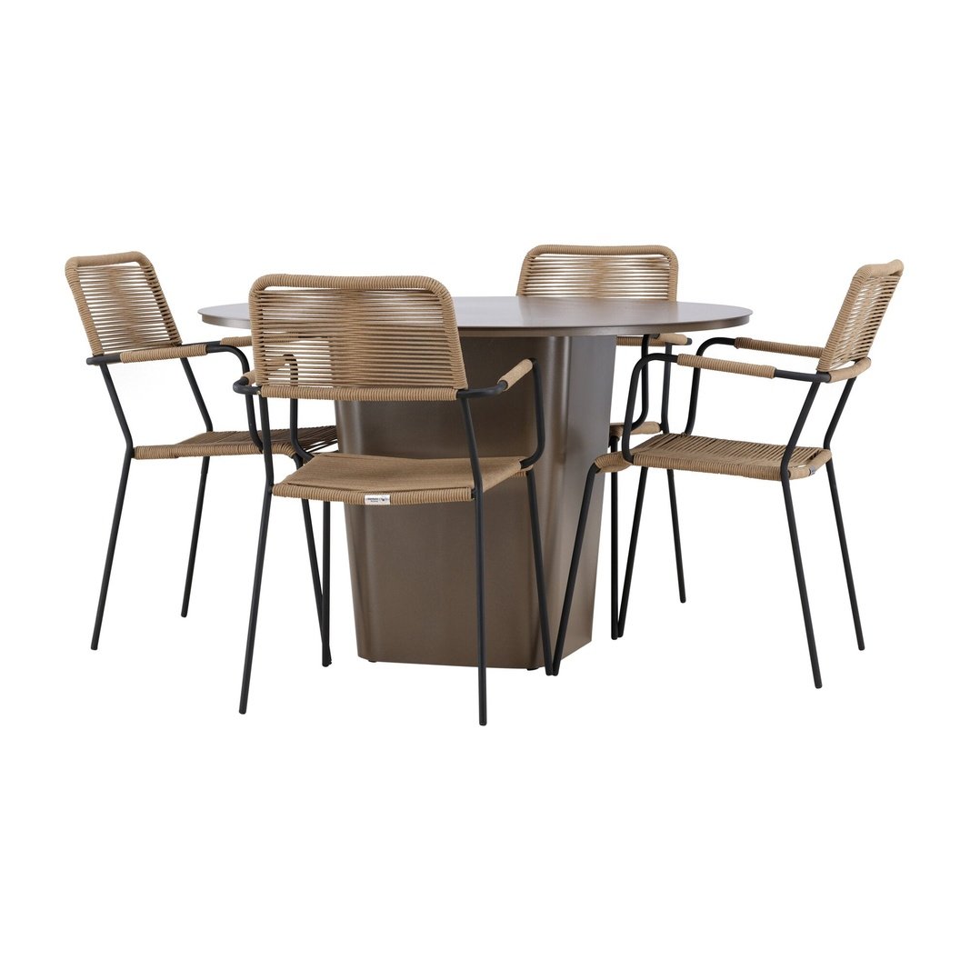 Santa Fe Spisebord ø120 Roasty + Lindos Lenestol Venture Design Spisegruppe