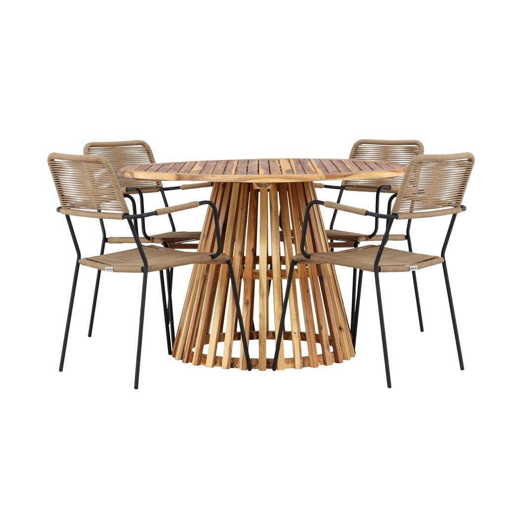 Lerret Spisebord Rundtø110**75 + Lindos Lenestol Venture Design Spisegruppe