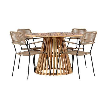 Lerret Spisebord Rundtø110**75 + Lindos Lenestol Venture Design Spisegruppe