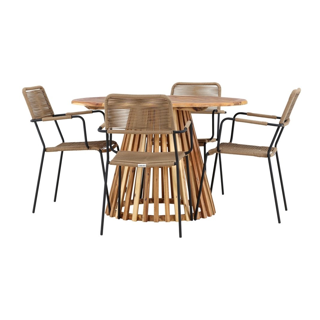 Lerret Spisebord Rundtø110**75 + Lindos Lenestol Venture Design Spisegruppe