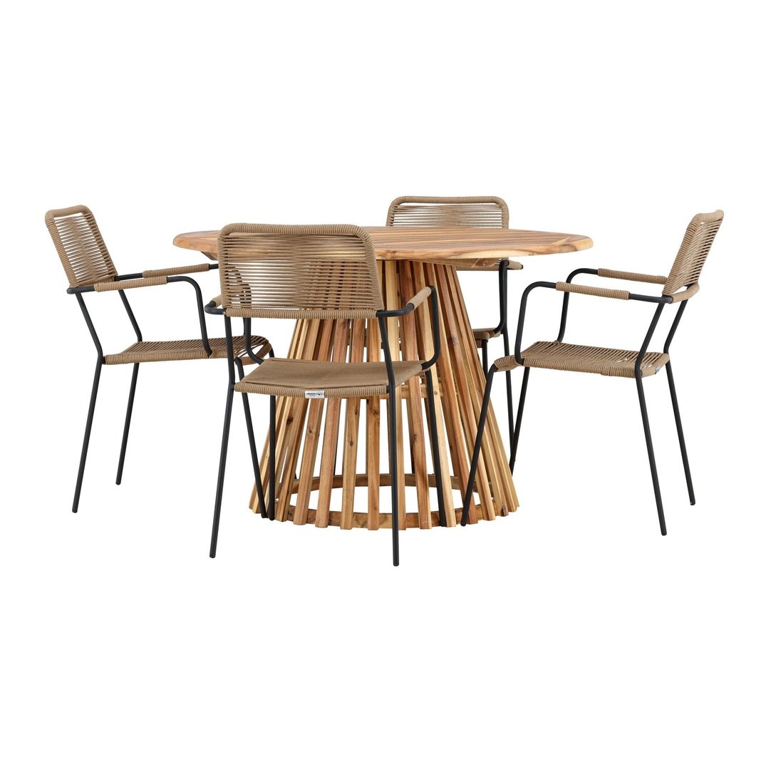 Lerret Spisebord Rundtø110**75 + Lindos Lenestol Venture Design Spisegruppe