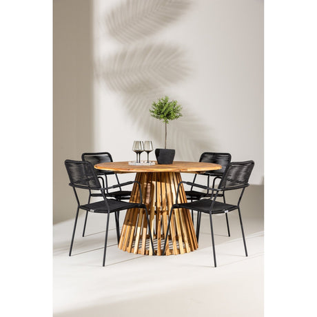 Lerret Spisebord Rundtø110**75 + Lindos Lenestol Venture Design Spisegruppe