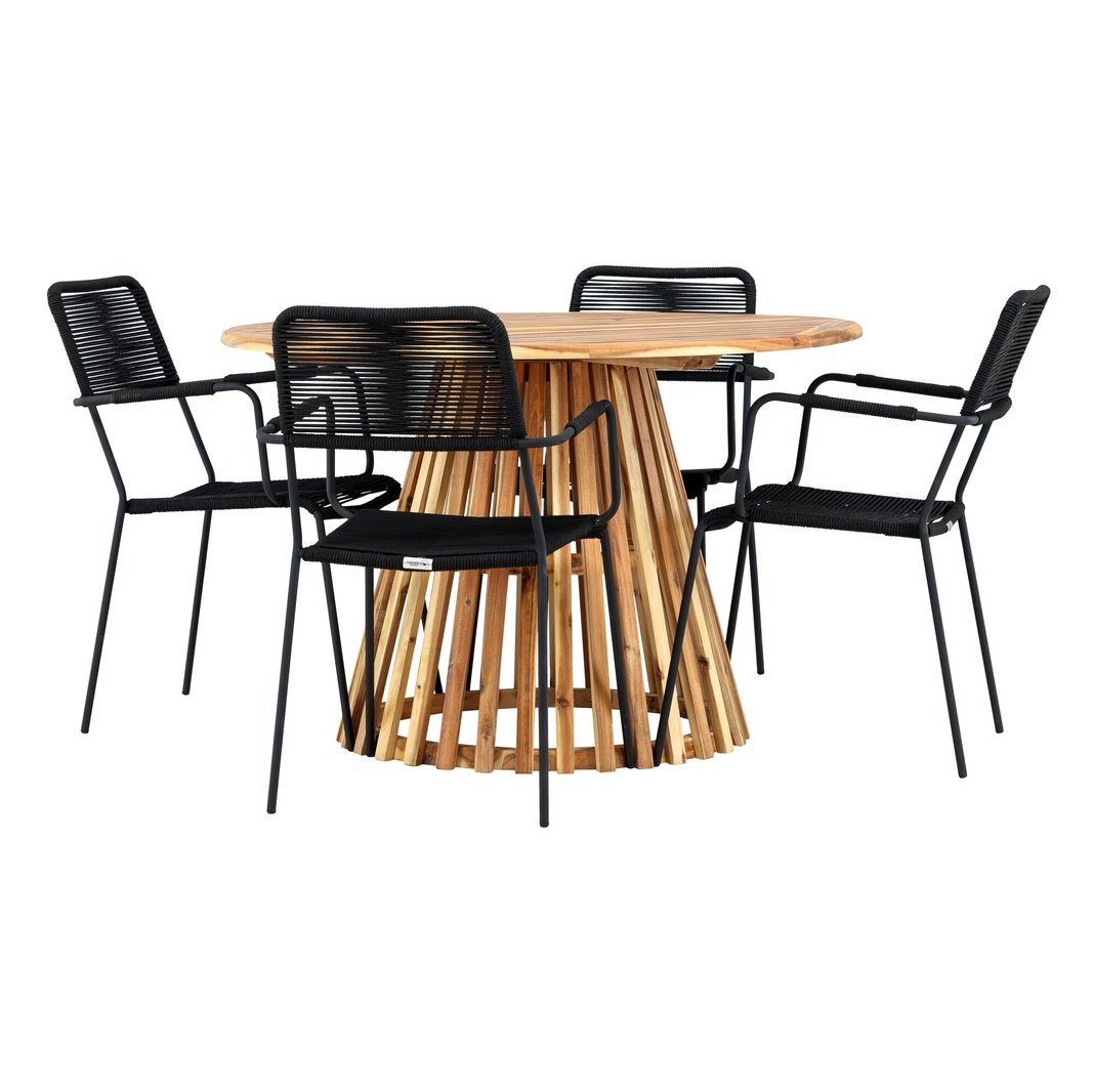 Lerret Spisebord Rundtø110**75 + Lindos Lenestol Venture Design Spisegruppe