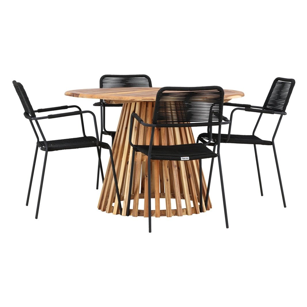 Lerret Spisebord Rundtø110**75 + Lindos Lenestol Venture Design Spisegruppe