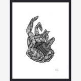 HAND illustrasjon i blekk med ramme - 40x30 cm - svart/hvitt Nordal POSTERS