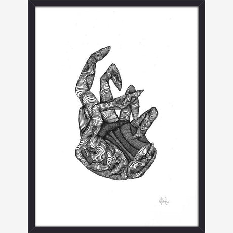 HAND illustrasjon i blekk med ramme - 40x30 cm - svart/hvitt Nordal POSTERS