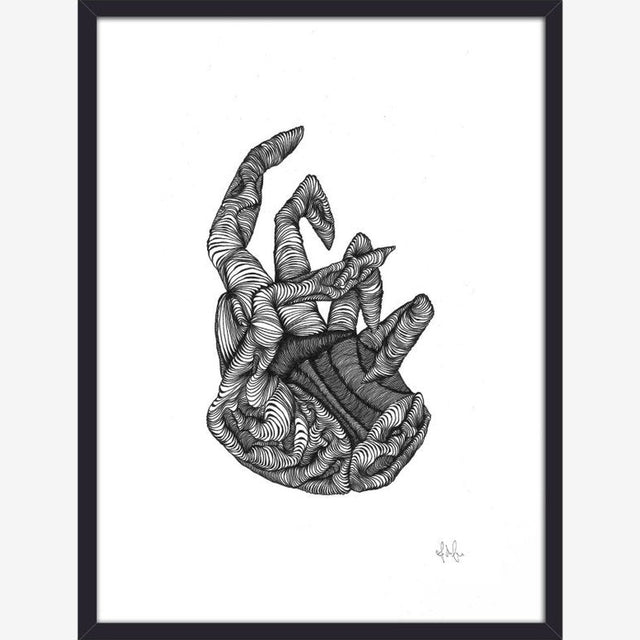 HAND illustrasjon i blekk med ramme - 40x30 cm - svart/hvitt Nordal POSTERS