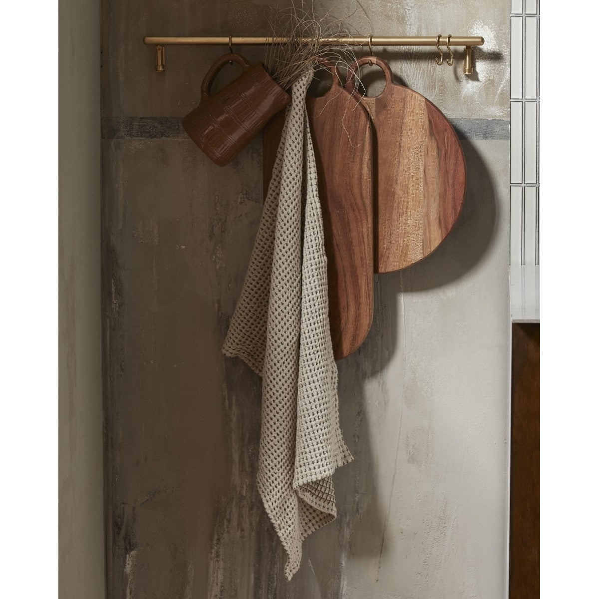 HEZE viskestykke, vaffelvev- rå hvit/grønn Nordal KITCHENTEX