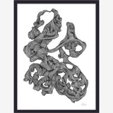 ROCAILLE illustrasjon i blekk med ramme - 40x30 cm - svart/hvit Nordal POSTERS