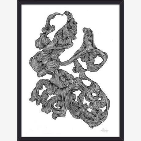 ROCAILLE illustrasjon i blekk med ramme - 40x30 cm - svart/hvit Nordal POSTERS