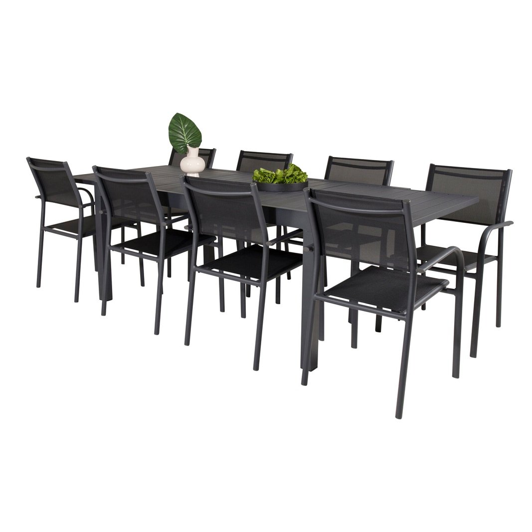 Marbella bord 160/240/ Santorini Armlenstol Venture Design Spisegruppe