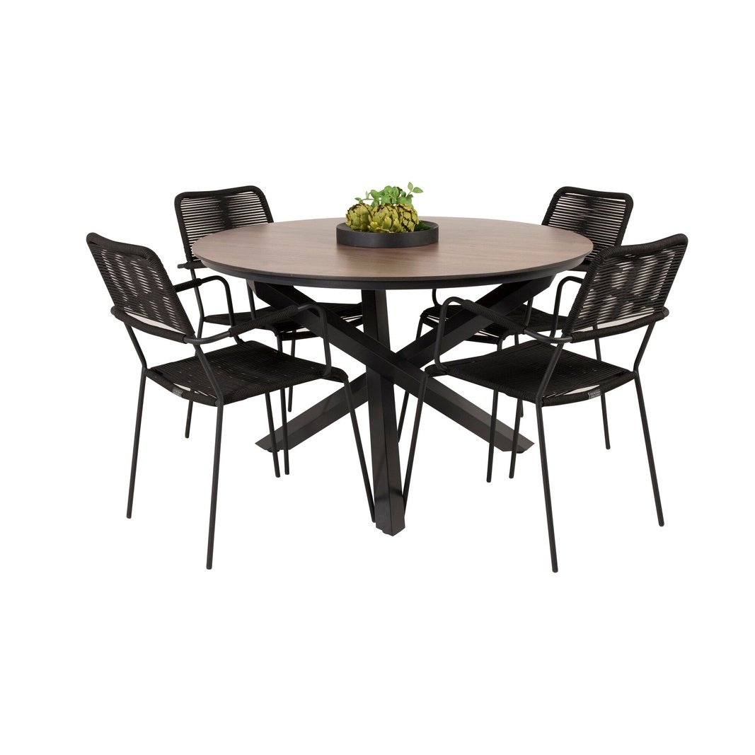 Lama Rundt Spisebord 140 + Lindos Lenestol Venture Design Spisegruppe